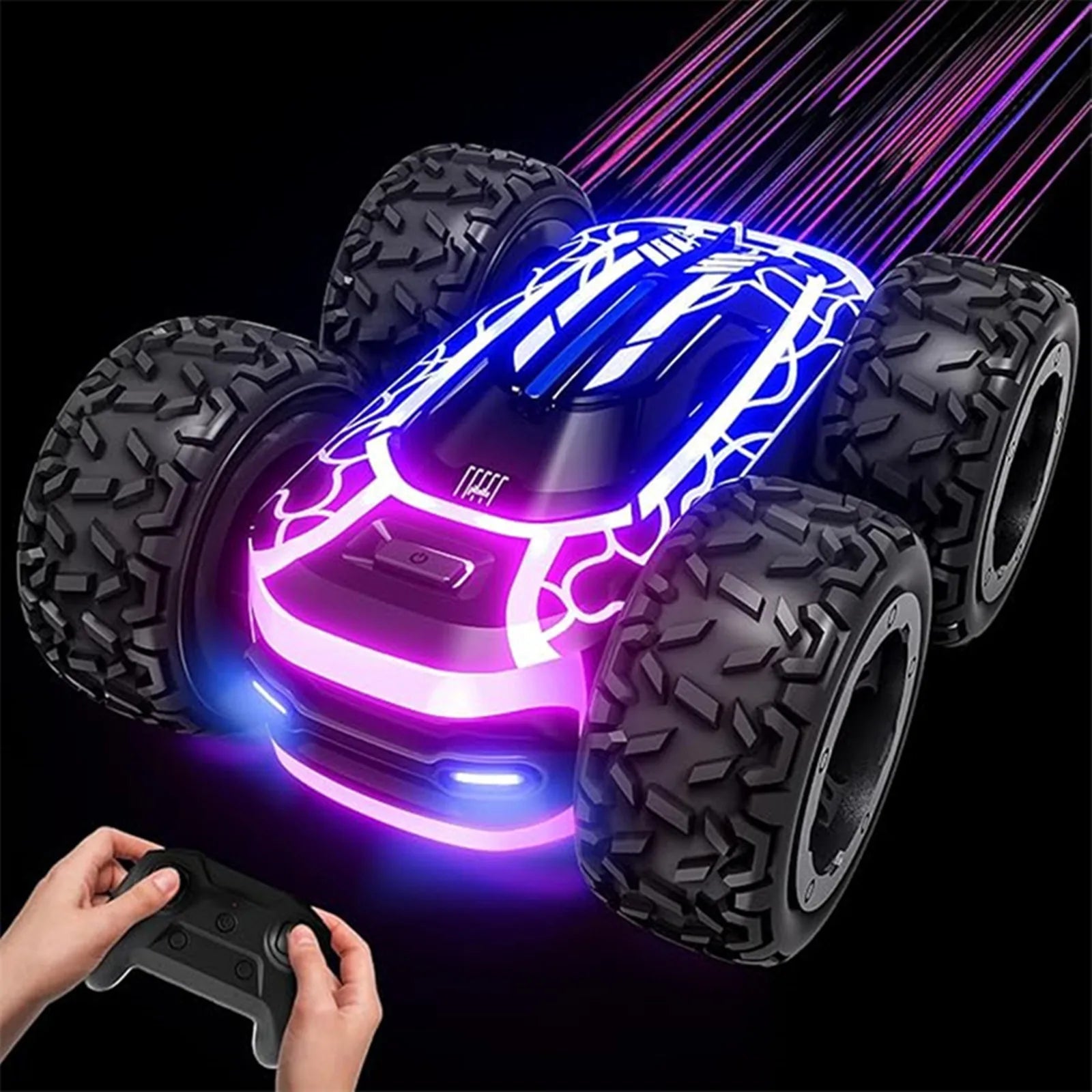 Sinovan Remote Control Car with Lights for Boys 4-7, 2.4GHz Rc Stunt Cars for Kids, 360°Rotating Double Sided RC Car Toys Black Econic Blanks